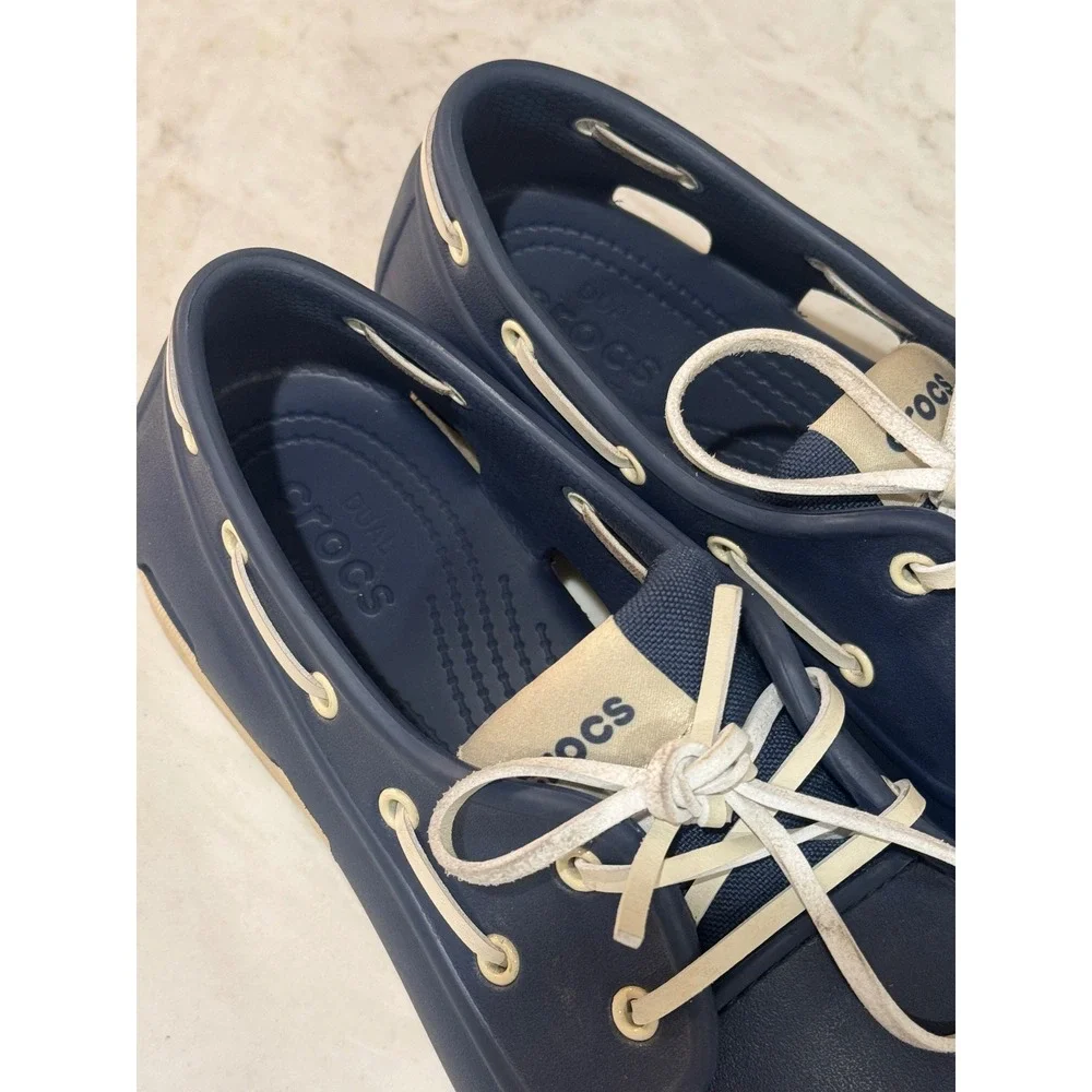 Crocs Beach Line Boat Shoe Mens 11 Navy Blue White 206338 Nautical Casual